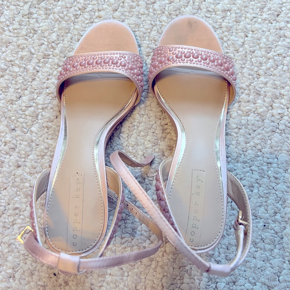 copper key beaded sandals